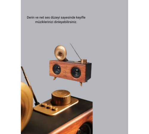 Çift Hoparlörlü Retro Bluetooth Speaker 1800mAh Bataryalı AUX USB SD Kartlı