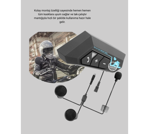 BT22 Kask İçi Bluetooth Kulaklık Hızlı Eşleşme ve Gürültü Önleyici Mikrofon