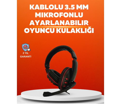 Stereo Kırmızı  Kulaklığı Yumuşak Pedli Mikrofonlu