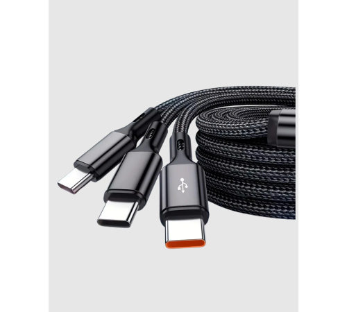 3’ü 1 Arada Şarj Kablosu Type-C iOS Android Uyumlu Hızlı ve Güvenli Şarj