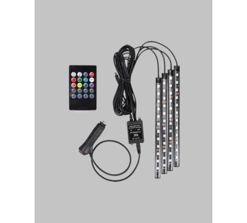 RGB Müzik Kontrollü Araç LED Işık Seti 48 LED 12V Uzaktan Kumandalı