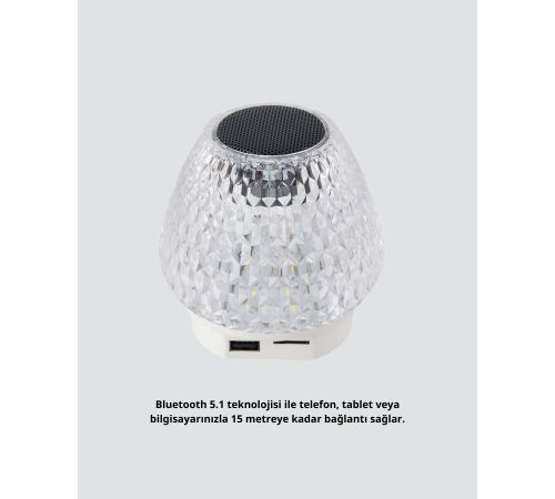RGB LED Işıklı Kristal Tasarım Bluetooth 5.1 Hoparlör 5W Taşınabilir