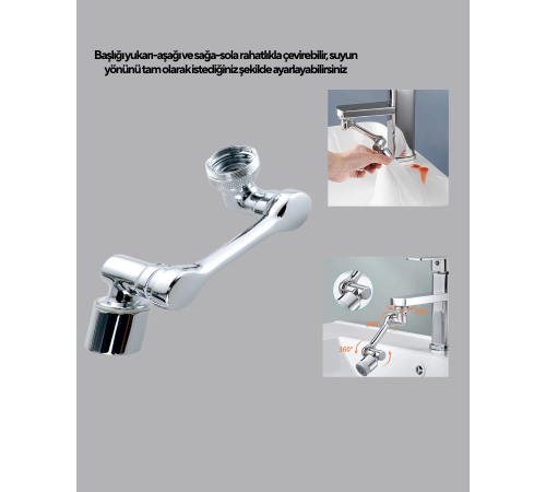 1080° Dönebilen Musluk Başlığı Robotik Kol Havalandırıcı Çok Yönlü Su Yönlendirme