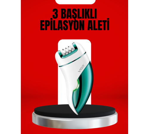 3'ü 1 Arada Epilatör Su Geçirmez Metal Başlıklı LED Işıklı 90 Dakika Şarjlı