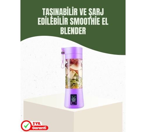 USB Şarjlı Portatif Blender 380ml Çelik 304 Bıçaklı Mobil Smoothie Maker