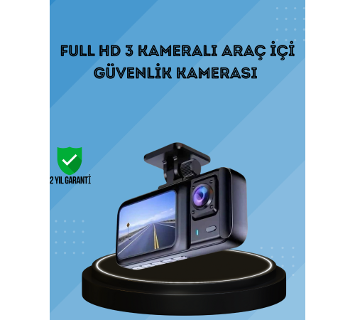 360° Kapsama Sahip Full HD Araç Kamerası 3’lü Kayıt Gece Görüşlü DashCam