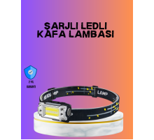 Beyaz Led Işık Sensörlü Kafa Lambası Lityum Batarya Led El Fenerli Şarjlı