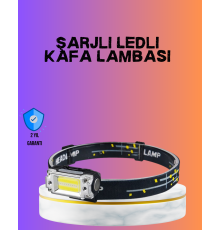 Beyaz Led Işık Sensörlü Kafa Lambası Lityum Batarya Led El Fenerli Şarjlı