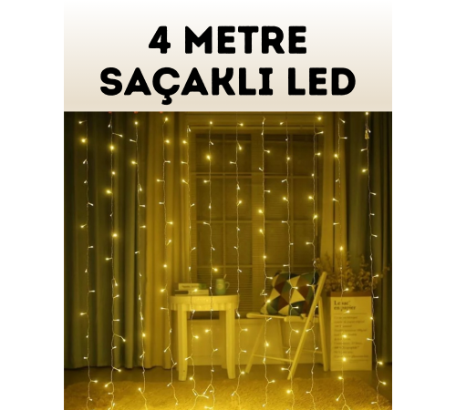 4 Metre Şelale Perde Led Işık Dış Mekan İç Mekan Uyumlu