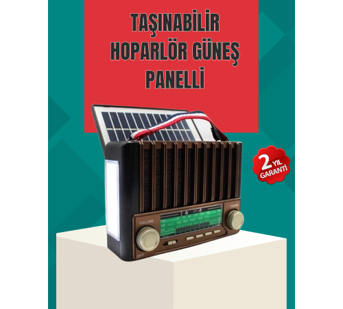 Nostaljik Tasarımlı Solar Şarjlı Radyo AM FM SW ve Bluetooth