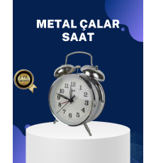 Alarmlı Dekoratif Yuvarlak Masa Saati Gümüş Renk Sessiz ve Işıklı