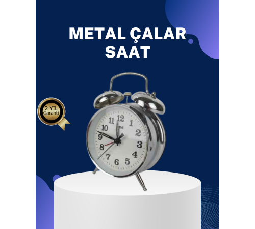 Alarmlı Dekoratif Yuvarlak Masa Saati Gümüş Renk Sessiz ve Işıklı