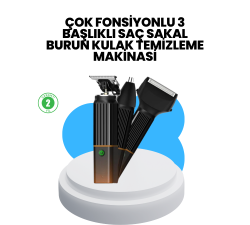 3’ü 1 Arada Erkek Bakım Makinesi – Paslanmaz Çelik Başlıklı Şarjlı Tıraş Seti