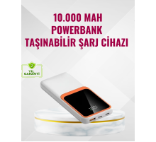 Powerbank 10000 mAh – Çift USB Çıkışlı, Type-C Girişli, Şık Beyaz Tasarım