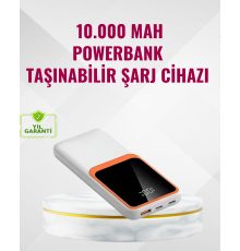 Powerbank 10000 mAh – Çift USB Çıkışlı, Type-C Girişli, Şık Beyaz Tasarım