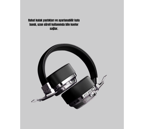 Bluetooth Kablosuz Kulak Üstü Kulaklık Katlanabilir Konforlu ve Şık Tasarımlı