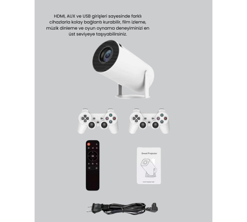 Projeksiyon Cihazı 4K Destekli Kablosuz Bağlantılı Bluetooth 5.0