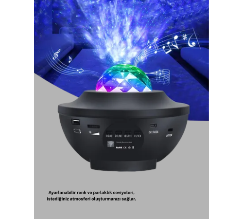 LED Yıldızlı Projektör Galaxy Modlu Renk ve Parlaklık Ayarlı Gece Lambası