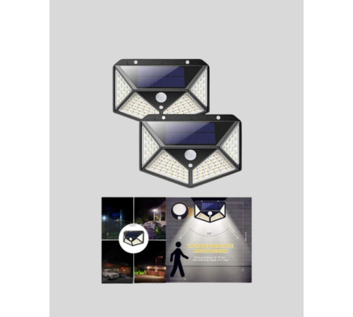 100 LED Solar Lamba Hareket Algılamalı Bahçe Duvar Dış Mekan Aydınlatma