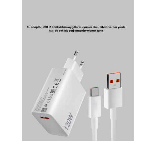 120W Ultra Hızlı Şarj Adaptörü USB-C Destekli Güçlü Şarj Teknolojisi