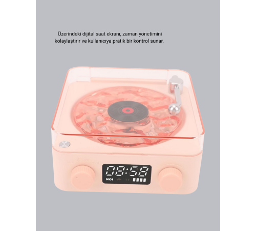 Bluetooth Hoparlörlü Gece Lambası Dijital Saatli Şeffaf Su Dalgası Işıklı Dekoratif