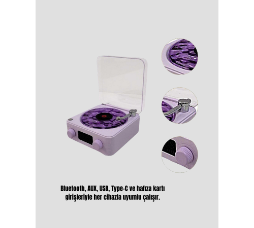 Bluetooth Retro Pikap Hoparlör 360 Derece Ses Projektörlü Gece Lambası Çok Fonksiyonlu