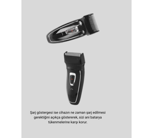 Kablosuz Tıraş Makinesi Çift Başlıklı Kuru Tıraş Folyo Başlık Şarj Göstergeli