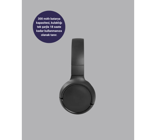 Bluetooth 5.0 Siyah Kablosuz Kulaklık 18 Saat Batarya Katlanabilir Tasarım