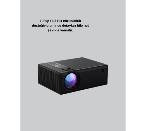 1080p Full HD Taşınabilir Projeksiyon Cihazı LED Işıklı Uzaktan Kumandalı