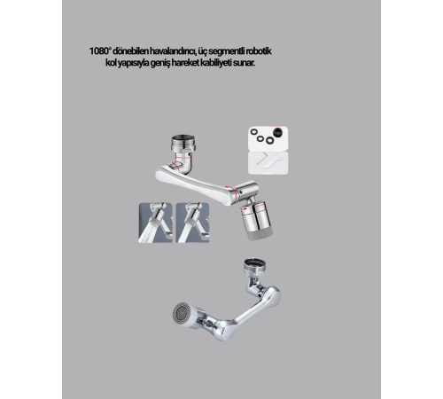 1080° Dönebilen Musluk Başlığı Robotik Kol Havalandırıcı Çok Yönlü Su Yönlendirme