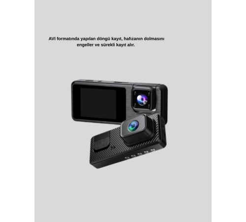 3 Kameralı Araç DVR 1080P Ön + HD Arka + İç Kamera Döngü Kayıt 2’’ Ekran