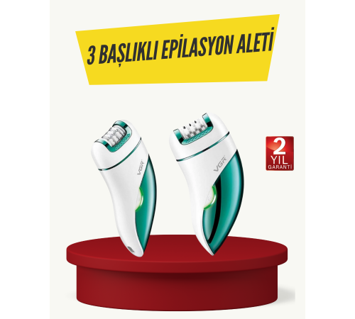 Profesyonel 3 in 1 Epilasyon Cihazı LED Aydınlatmalı Suya Dayanıklı Şarjlı VGR Epilatör
