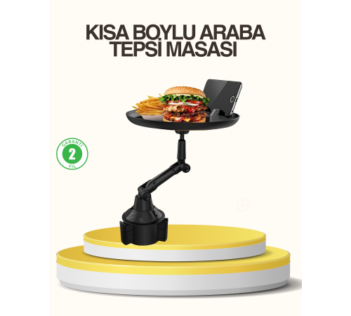 Araç Bardaklık Tepsisi 360° Dönebilen Kol Ayarlı Geniş Yemek Alanlı