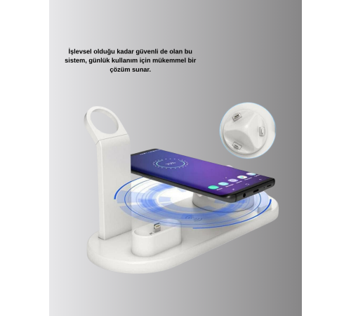 Kablosuz Şarj İstasyonu 4’ü 1 Arada iPhone Watch ve AirPods Uyumlu