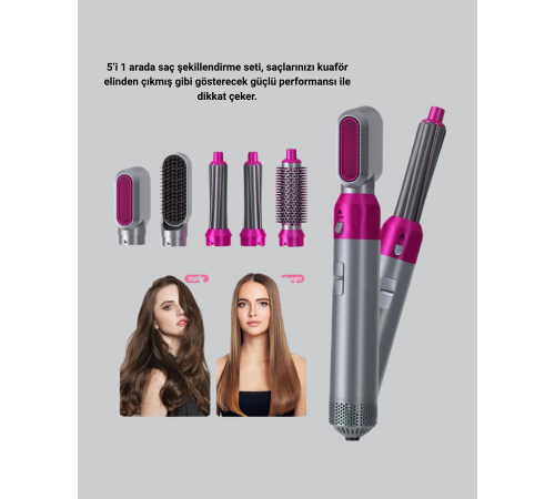 5’i 1 Arada Saç Şekillendirme Seti Negatif İyon Teknolojili ve Hızlı Kurutmalı
