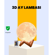 Şarjlı 3D Baskılı 16 Renk Ay Lambası Ahşap Stand ve Uzaktan Kumanda