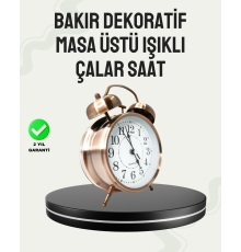 Nostaljik Büyük Boy Metal Masa Saati Bronz Kaplama ve Yüksek Sesli Alarm