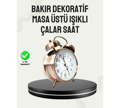 Nostaljik Büyük Boy Metal Masa Saati Bronz Kaplama ve Yüksek Sesli Alarm