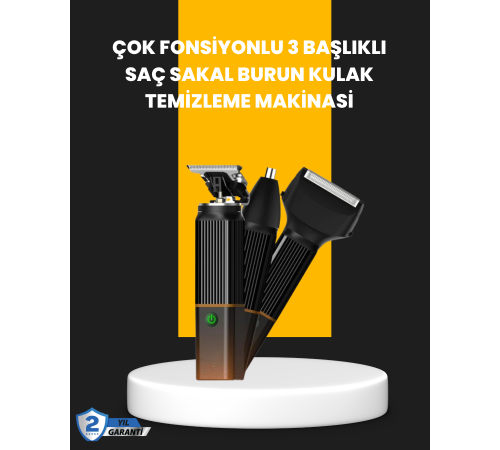 USB-C Şarjlı 3 in 1 Erkek Bakım Cihazı – Sessiz Motorlu Saç ve Sakal Kesme Makinesi