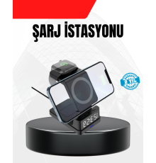 LED Dijital Saatli Kablosuz Şarj Cihazı – 3 Parlaklık Ayarlı, Şarj Koruma Teknolojili