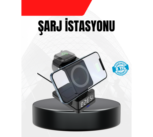 LED Dijital Saatli Kablosuz Şarj Cihazı – 3 Parlaklık Ayarlı, Şarj Koruma Teknolojili