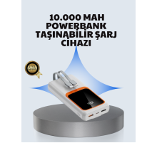 Kompakt 10000 mAh Powerbank – Dijital Göstergeli, Type-C ve Lightning Uyumlu