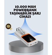 Kompakt 10000 mAh Powerbank – Dijital Göstergeli, Type-C ve Lightning Uyumlu
