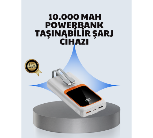 Kompakt 10000 mAh Powerbank – Dijital Göstergeli, Type-C ve Lightning Uyumlu