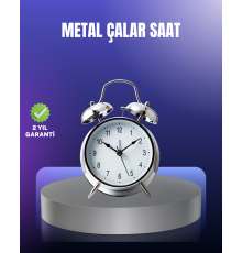 Yuvarlak Gümüş Dekoratif Işıklı Masa Üstü Saat Alarmlı Sessiz Çalışma