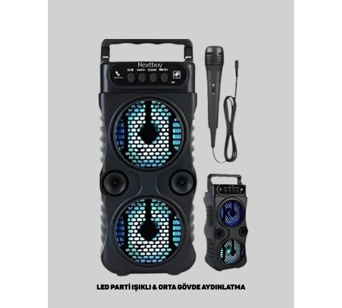 Bluetooth Bağlantılı Taşınabilir Hoparlör – LED Işıklı, FM Radyolu, Mikrofon Girişli
