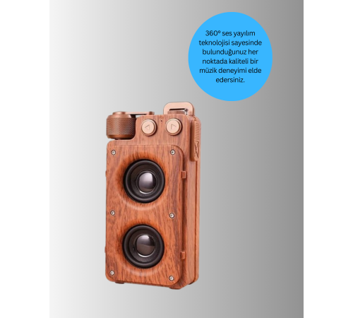 Retro Bluetooth Hoparlör Ahşap Görünümlü 5W Çift Stereo Ses