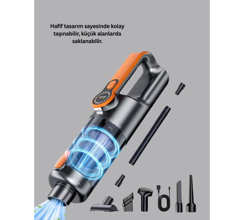 Kompakt Şarjlı El Süpürgesi Kuru ve Sıvı Temizlik 5 Aparatlı