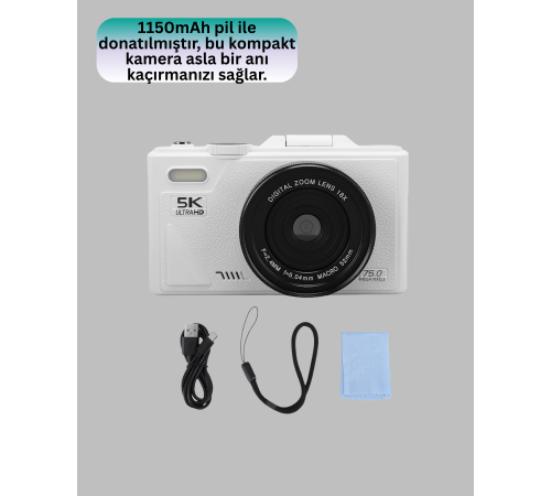 5K UHD Dijital Kamera WiFi Bağlantılı Otofokus 18x Zoom Taşınabilir