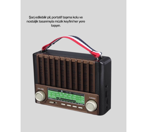 Solar Şarjlı Taşınabilir Radyo Bluetooth Hoparlör USB SD Destekli